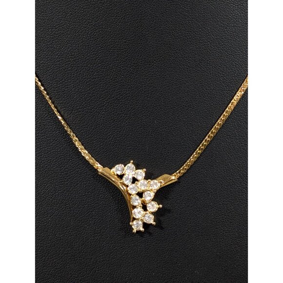 Vintage Clear Rhinestone Cascade Curved Bar Herringbone Choker Necklace 17 in - Picture 2 of 12